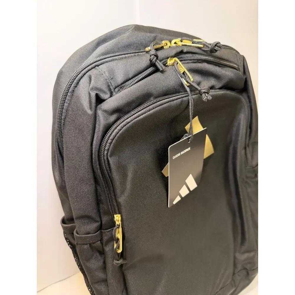 Adidas Classic Backpack Black Gold Logo Laptop School Travel Gym Bookbag NWT
